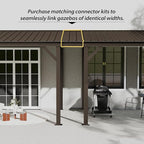 Domi 8'x8' Lean to Gazebo Hardtop, Expandable Wall Mounted Pergola with Gutters & Galvanized Steel Roof, 60MPH Wind Resistance, Outdoor Metal Heavy Duty Metal Awning for Patio, Deck, Backyard - Brown