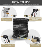 Pressure Washer Hose 150FT 4000 PSI, Kink Resistant Steel Braided Layer & NonMarking Rubber for Hot/Cold Water, High Power Washer Hose With 3/8 Inch Quick Connect & M22 Fitting, Black