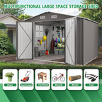 10x12 FT Outdoor Storage Shed,Large Metal Garden Shed with Double Door and Two Windows Waterproof Tool Shed for Backyard Patio Lawn Poolside,Grey