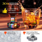 Kollea Whiskey Stones, 8 PCS Multicolor Stainless Steel Whiskey Chilling Rocks, Reusable Ice Cubes for Bottle Drinking, for Men Dad, Boyfriend, Bourbon, Cocktail Bar, Fathers, Anniversary, Christmas
