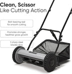 16" Push Reel Lawn Mower with Grass Catcher – Manual 5-Blade Hand Mower, Adjustable 3-Position Cutting Height (0.5"–1.75"), Lightweight & Eco-Friendly – 1-Year Warranty