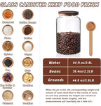Large Glass Coffee Storage Jar with Lids Spoon Thicken Glass Coffee Canister Borosilicate Glass Food Containers for Ground Coffee Beans Nut Pasta Sugar Candy Spice Rice Loose Tea (2800ml/94oz)