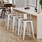Yongchuang 24 inch Metal Bar Stools Set of 4 Counter Height Barstools Farmhouse Kitchen Bar Chairs with Wood Seat Low Back Cream White
