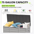 75 Gallon Outdoor Deck Box - Durable Resin Storage with Lockable Lid, for Patio Furniture Cushions, Pillows (Grey)