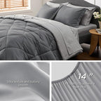 Bedsure Dark Grey Twin XL Comforter Set - 5 Pieces Reversible Twin XL Bed in a Bag for College, Extra Long Twin Bed Set Dark Grey with Comforters, Sheets, Pillowcase & Sham