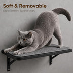 Cat Wall Shelves Set of 2, Black Solid Wood Cat Window Perch with Grey Sisal Cushion, Wall-Mounted Space-Saving Climbing Bed, Lounging Shelf for Kittens & Cats, Black Furniture for Indoor