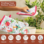Maison d' Hermine 100% Cotton Oven Mitt & Pot Holder Set (7.5"x13" & 8"x8") | Heat Resistant BBQ Cooking Gloves with Loop Baking Grilling Kitchen Hotel Home Farmhouse Thanksgiving Christmas - Chromo