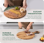 Acacia Wood Serving Board with Ocean Resin Art, 14.6" x 10.2" Charcuterie Cheese Tray for Display & Prep, Cutting Board on Back, Includes Stand & Loofah, Christmas Housewarming Gift (Round)
