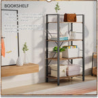 4NM Bookshelf 4 Tier Industrial Bookcase Home Office Adjustable Bookshelves Storage Shelves Organizer Vintage Book Shelf Display Rack for Living Room, Bedroom,Home - Rustic Brown