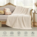 Amélie Home Chenille Knit Throw Blanket for Couch, Chevron Texture Decorative Soft Blanket for Sofa, Bed & Chair, 60"x80", Ivory