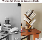 SUNMORY 4 Tier Tree Bookshelf, Small Bookcase, Modern Narrow Bookshelves Organizer, Floor Standing Book Shelf for Bedroom/Living Room/Home Office/Corner, Brown
