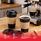 Coffee Cups with Lids 16 oz 100 Pack, Sleeves and Stirring Sticks, Black Disposable Hot Paper Cups with Lids, To Go Cups, for Parties, Picnic, Travel, and Events
