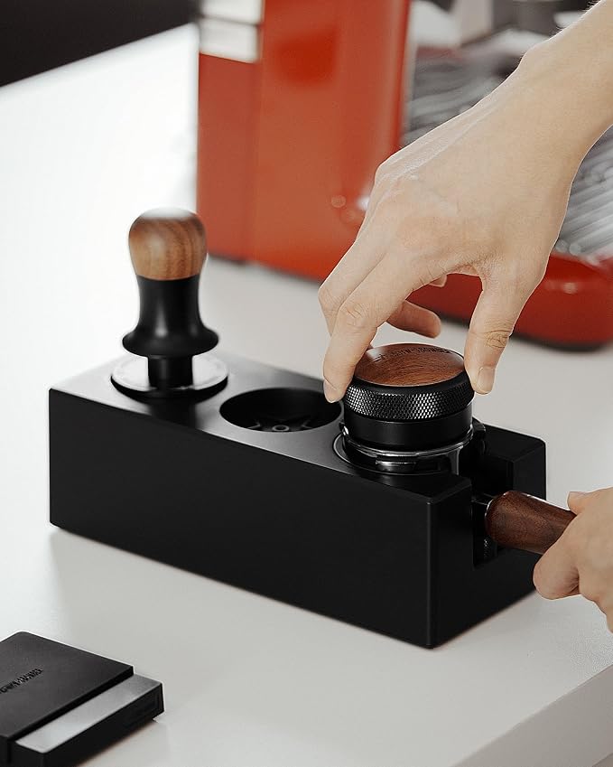 MHW-3BOMBER Espresso Tamping Station, 4 in 1 Tamper Station for Storage 51-58mm Portafilter, Distributor and Espresso Accessories,ABS Portafilter Holder,Black,CH6719