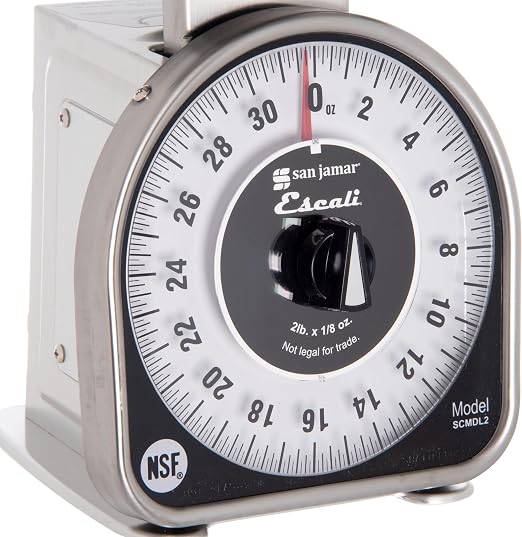San Jamar Ms Series Mechanical Dial Scale Manual Food Scale with 2 Pound Capacity for Kitchens, Restaurants, And Cooking, Metal, 32 Ounces, Silver