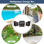 Goplus 4-Piece Rattan Patio Set, Outdoor/Indoor Wicker Conversation Set for Pool, Backyard, Lawn, Wicker Chairs and Sofa with Soft Cushion, Rattan Furniture with Tempered Glass Coffee Table