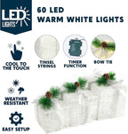 Joiedomi Christmas Lighted Gift Boxes, Christmas Decorations Set of 3, Light up Present Boxes, 60 LED Warm White Lights for Indoor Holiday Décor, Christmas Eve Night Décor