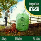50-55 Gallon Compostable Trash Bags Flat-Top 12 Bags Heavy Duty 1.57 Mil 208.2 Liter Large Lawn and Yard Waste Bag Compost for Outdoor Garden ASTM D6400, US BPI and OK Compost Home Certified