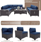 Patio Furniture Set Sofa 12-Pieces Wicker Sectional Sofa Set, Outdoor Furniture Rattan Patio Conversation Set with Thickened Cushions and Glass Coffee Table, Navy Blue