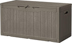 Devoko 97 Gallon Deck Box, Waterproof Resin Outdoor Storage Box for Outside and Patio, Large Outdoor Storage Bench Cabinet Lockable for Patio Furniture, Garden Tools and Pool Supplies (Brown)