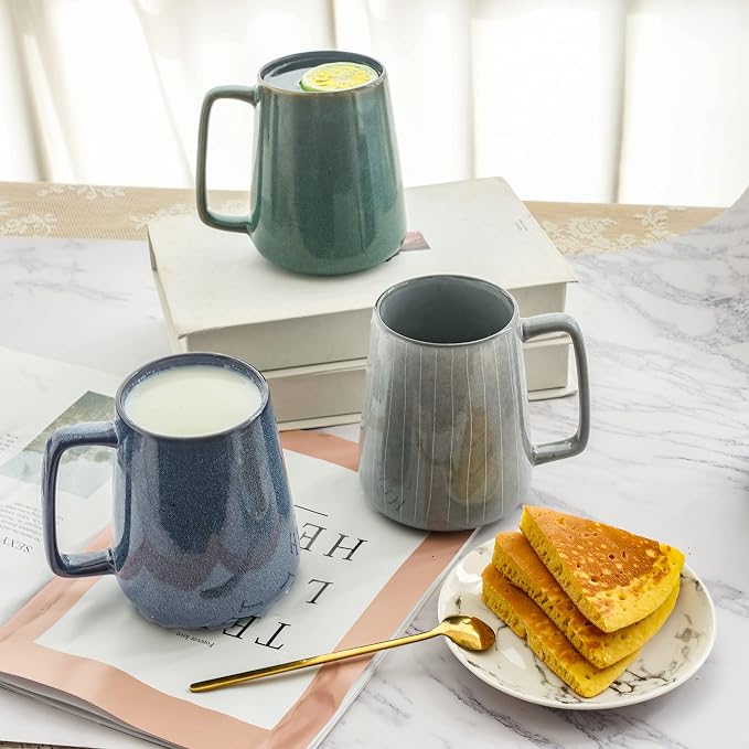 Large Ceramics Coffee Mugs,24 OZ,Large Handle Design,Extra Large Tea and Coffee Cup for Office and Home，Microwave And Dishwasher Safe(24 oz Gray)