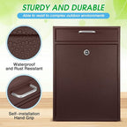 Yaocom Locking Mailbox with Key for Outdoor 16.2 x 11.2 x 4.7 Inches Large Wall Mount Mail Box with Lock Security Mail Drop Metal Collection Boxes Hanging Secure Postbox(Brown)