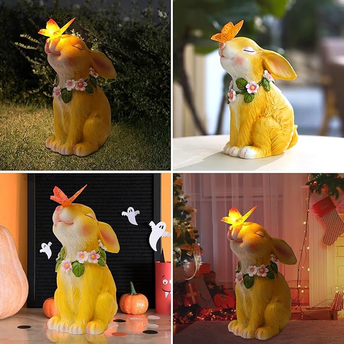 Attivolife Solar Rabbit Garden Light, Outdoor Bunny Statues Patio Ornament Decor for Lawn Balcony Yard, Perfect Housewarming Gifts for Mum Grandmom on Birthday Mother's Day