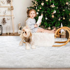 Super Soft Fluffy Shaggy Rugs 3x5 Feet for Living Room Bedroom, Fuzzy Plush Area Rugs for Girls Kids Room Nursery Home Decor, Furry Dorm Rug Cute Non-Slip Indoor Floor Carpet, Cream White