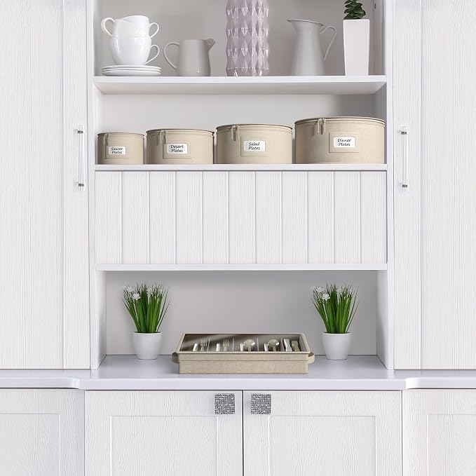 Sorbus China Storage Container – Dinnerware Organizer for Bowl Plate Storage with Lid (Holds Service for 12) with Felt Protectors – 9" x 6"