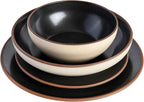 Gibson Elite Contempo Classic Double Bowl Dinnerware Set, Service for 4 (16pcs), Black