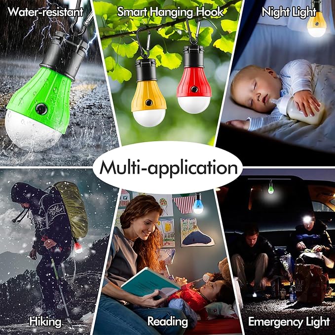 FLY2SKY Tent Lamp 5 Packs Portable Tent Light Clip Hook Hurricane Emergency Lights LED Camping Light Bulb Camping Tent Lantern Equipment for Camping Hiking Backpacking Fishing Outage | Battery Powered LED Tent Lights Bulbs Outdoor Camping Essentials fo...