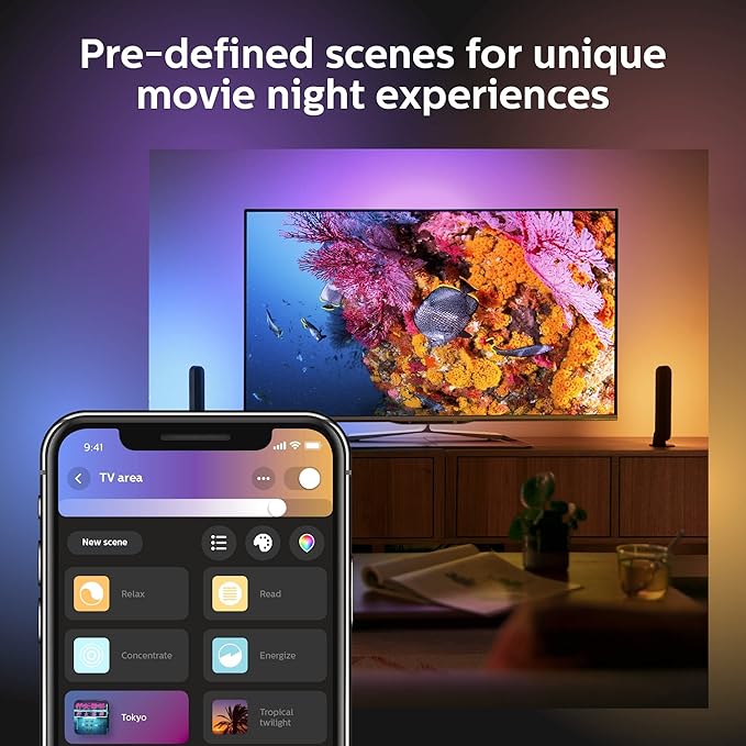 Philips Hue Smart Play Light Bar Extension, Black - White & Color Ambiance LED Color-Changing Light - 1 Pack - Requires Hue Bridge and Hue Play Light Bar Base Kit - Control with App or Voice Assistant