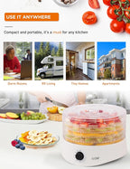 Commercial Chef Food Dehydrator, Five 9.25” BPA-Free Trays, CCD100W6, White | Dehydrates and Dries Meat, Fruit, Veggies and Jerky, 280W Dehydration Machine, Adjustable Thermostat