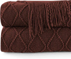inhand Knitted Throw Blankets for Couch and Bed, Soft Cozy Knit Blanket with Tassel, Diamond Brown Lightweight Decorative Blankets and Throws, Farmhouse Warm Woven Blanket for Men and Women, 50"x60"