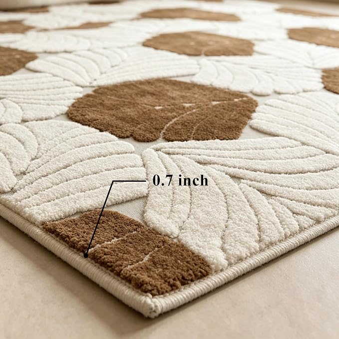 Indoor Doormat 2'x3', Geometric Boho Entrance Mat for Porch, Leaves | Soft Cozy Fluffy Mid Pile Machine Washable Non Slip Small Accent Rug for Entryway Front Door Sink Indoor Entrance Bathroom