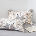 EMME Twin Comforter Set - Grey White Floral Bedding Set 5 PCS with Geometric Flowers Pattern, Soft Plant Printed Botanical Bed Set with Sheets,Fluffy Bed Bag for All Season(68"X90")