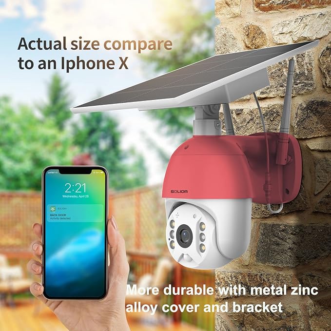 SOLIOM S600 Outdoor WiFi Security Camera - 360° Pan Tilt, Solar Powered with Battery, Motion Detection, Color Night Vision, 2-Way Talk, Remote Access
