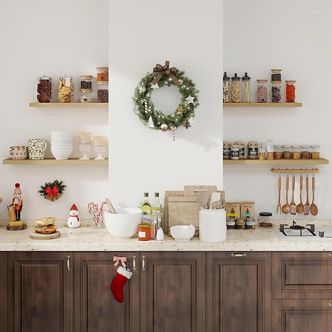 Fun Memories Floating Shelves for Wall, 32" Rustic Wood Deep Wall Mounted Shelves with Invisible Brackets for Decor & Storage, Floating Shelf for Living Room, Bathroom (Oak, Set of 2)