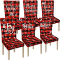 Ganeen 6 Pcs Christmas Chair Covers Merry Christmas Chair Back Cover Stretch Christmas Seat Cover Washable Xmas Dining Chair Protector Slipcover for Dining Room Kitchen Holiday Party(Plaid Style)