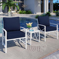 Shintenchi 3 Piece White Metal Outdoor Furniture Sectional Set, Modern Outdoor Metal Chair Conversation Furniture Set with Coffee Table for Patio,Backyard,Balcony (Dark Blue)