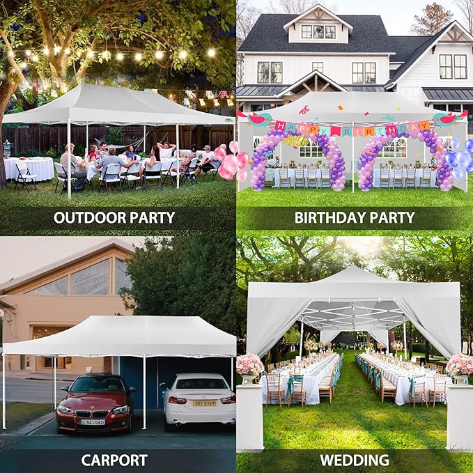 COBIZI 13x26 Pop Up Canopy with 6 Sidewall,Heavy Duty Canopy UPF 50+ All Season Wind Waterproof Commercial Outdoor Wedding Party Tents for Parties Canopy Gazebo with Roller Bag(13 x 26 ft White)