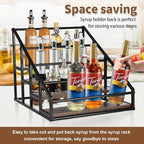 YQBRAO Coffee Syrup Rack Organizer,Liquor Bottle Display Shelf,Water cup display stand,Spice Rack Kitchen Cabinet Organizer,Rustic Brown,2 Packs 4 Tier 16 Bottle Coffee Syrup Holder