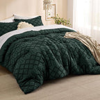 Bedsure California King Comforter Set - Forest Green Comforter, Boho Tufted Shabby Chic Bedding Comforter Set, 3 Pieces Farmhouse Bed Set for All Seasons, Fluffy Bedding Set with 2 Pillow Shams