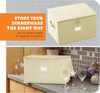 storageLAB Wine Glass Storage Case | Hard Shell Felt Dividers | Cream | Hard shell case holds 12 wine glasses in 4x4 felt compartments. Stackable, top-load, label tag. Cream linen finish.