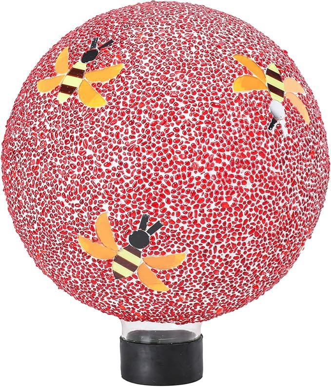Gazing Ball 8 Inch Bee Glass Mosaic Garden Globe Outdoor Gazing Globe Yard Ornament for Garden Yard Home Lawn Outdoor Decoration Gift for Women (Not Solar Powered)