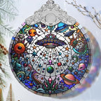 Stained Glass UFO and Alien Christmas Ornament - Holiday Home Decor - Tree Decoration - Gift Exchange Idea