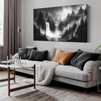 HUBOSKN Waterfall Pictures Wall Decor for Living Room - Mountain Wall Art for Office - Black and White Canvas Wall Art for Bedroom Size 24" x 48"