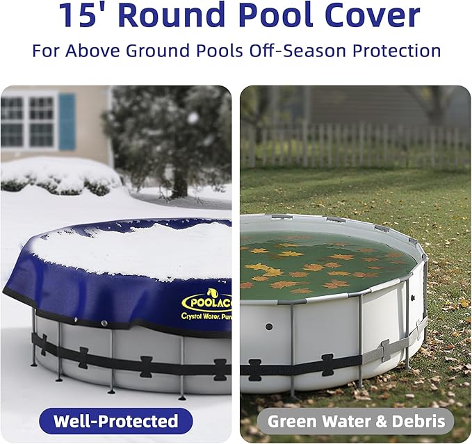 Pool Covers for Above Ground Pools - 15 ft Round Winter Pool Cover, Extra Durable Cold- and UV-Resistant Heavy-Duty Swimming Pool Cover for Winterizing