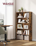 VASAGLE Bookshelf, 31.5 Inches Wide, 5-Tier Open Bookcase with Adjustable Storage Shelves, Floor Standing Unit, Rustic Brown ULBC175X01