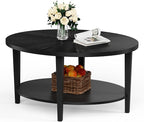 Solid Wood Oval Coffee Table for Living Room, 2 Tier Oval Rustic Coffee Table with Storage Shelf, Double Layer Center Table for Living Room, Easy Assembly