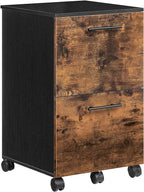 HOOBRO 2 Drawer Mobile File Cabinet, Rolling Printer Stand, Rolling Office Cabinet with 5 Wheels, Wooden Vertical Filing Cabinet fits A4/Letter Size for Home Office, Rustic Brown and Black BF03WJ01G1